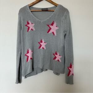 Wooden Ships Sweater Womens S/M Gray Knit Stars Pullover Coastal